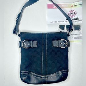 Vintage Black Coach Bag 90’s with Buckles and Silver Accents